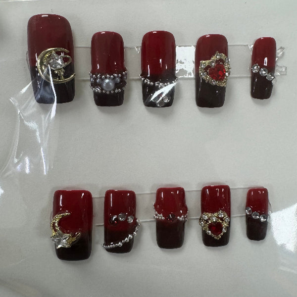GK Beauty Nails Maroon + Black
