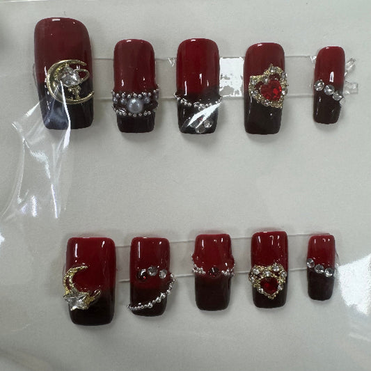 GK Beauty Nails Maroon + Black