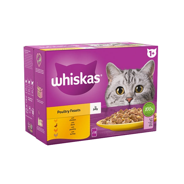 Whiskas 1 + Poultry Feasts In Jelly 12x85g (1.02kg)