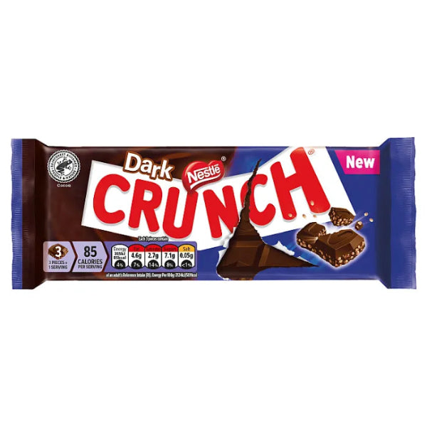 Nestle Dark Crunch chocolate bar packaging on a white background