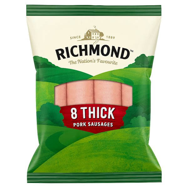 Richmond 8 Thick Pork Sausages Frozen (344g)