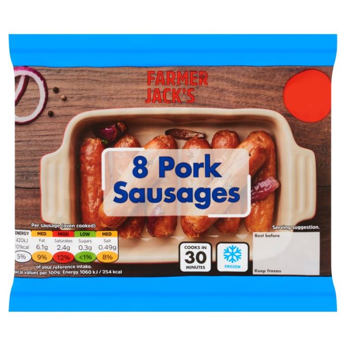 Farmer Jacks 8 Pork Sausages (500g)