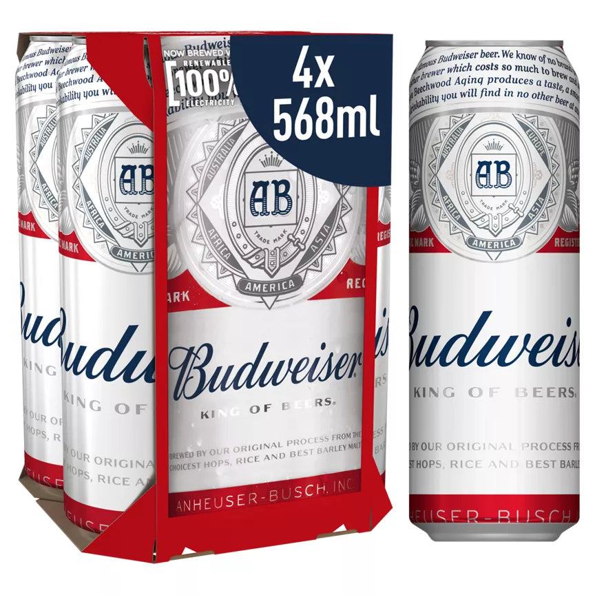 Budweiser 4pk Pint Cans (568ml)