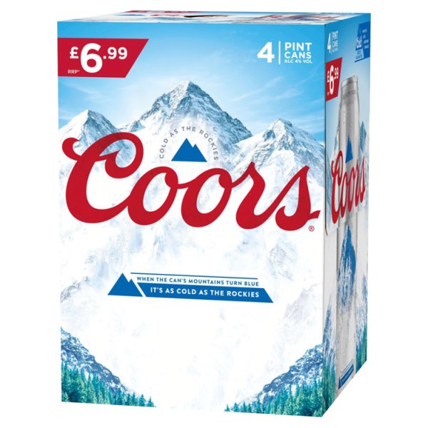 Coors 4pk Pint Cans (568ml)