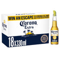 Box of Corona Extra beer with a bottle on a white background