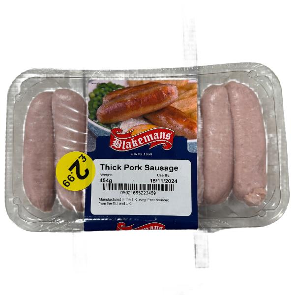 Blakemans Thick Pork Sausage Chilled (454g)