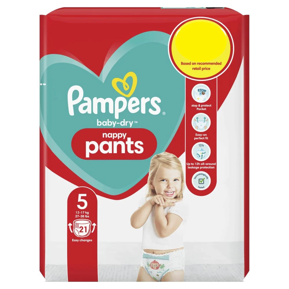 Pampers Baby-Dry Nappy Pants Size 5, 21 Nappies