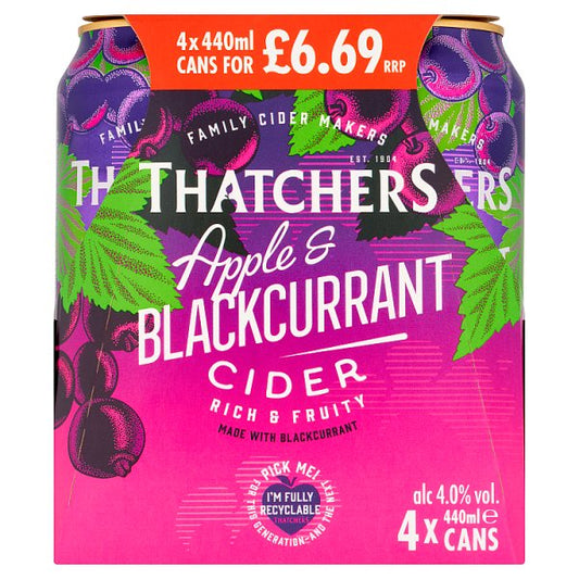 Thatchers Apple and Blackcurrant 4pk Cans (440ml)