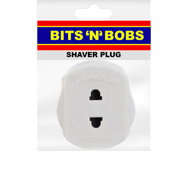 Shaver plug in packaging with 'Bits N' Bobs' branding